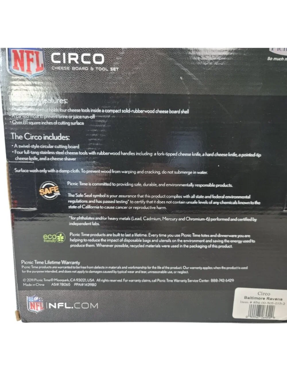 NFL Baltimore Ravens Cheese Board Tool Set Wood Round Rotate Football Circo NEW
